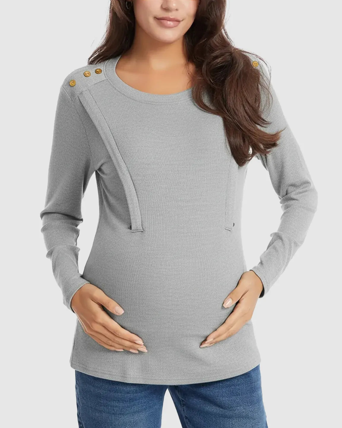 Ribbed Horizontal Zip-Feed Fitted Maternity Shirt