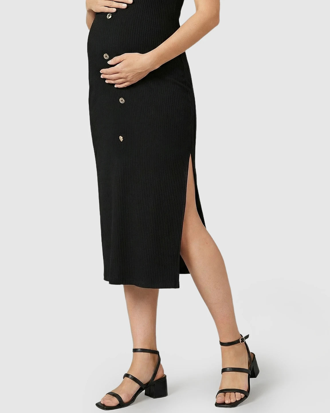 Button-Front Bodycon Maternity Midi Dress