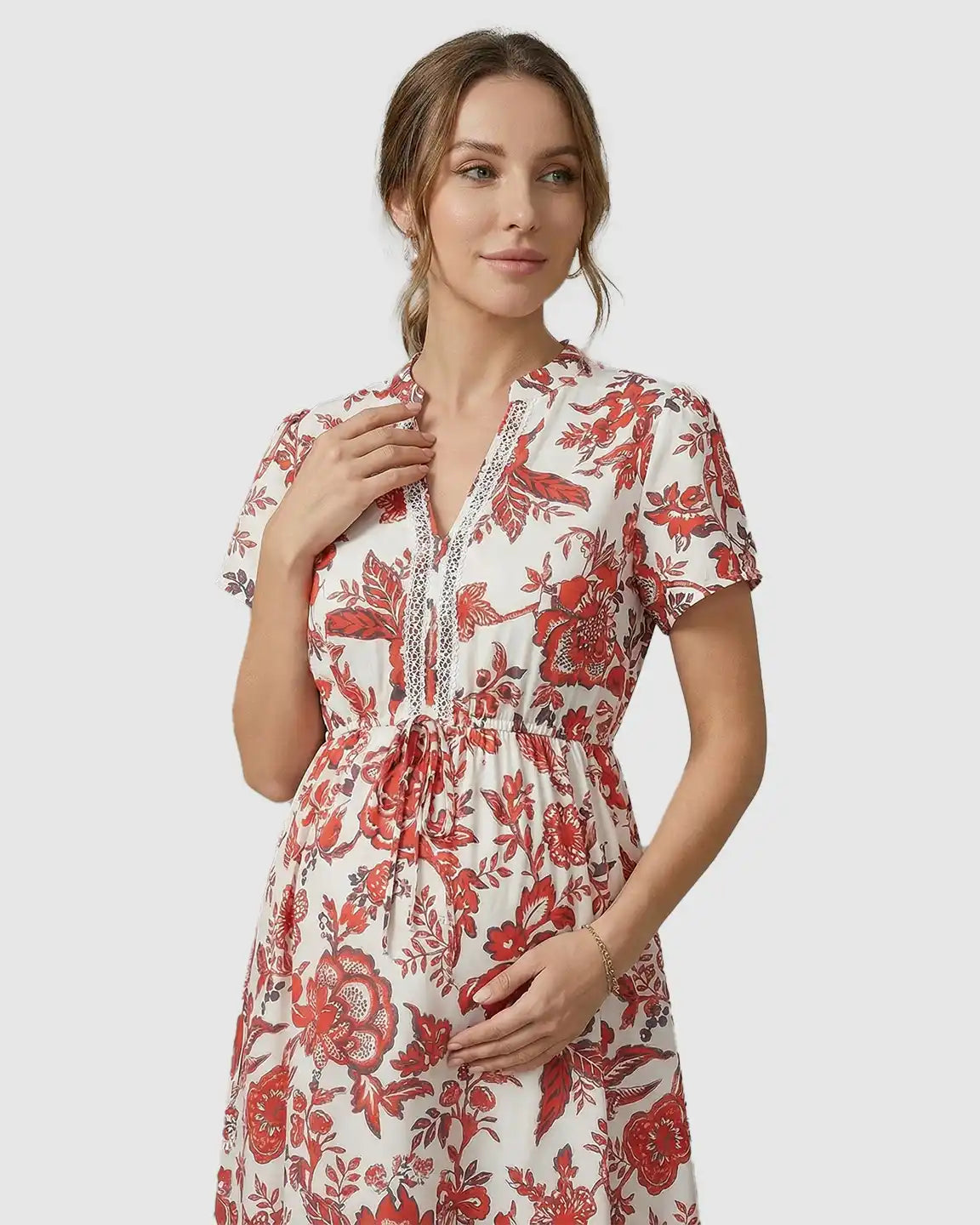 Retro Floral Print Boho Maternity Dress