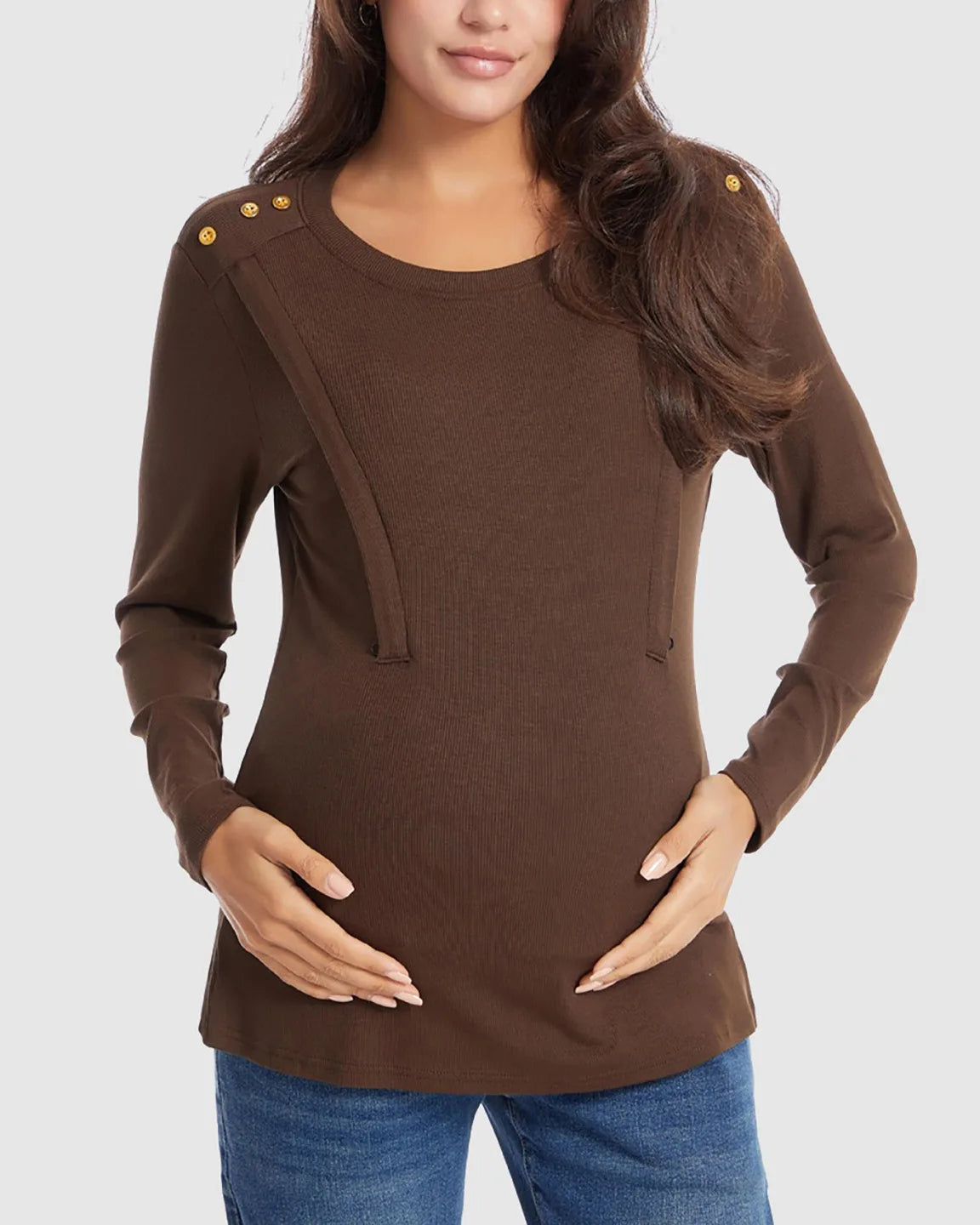 Ribbed Horizontal Zip-Feed Fitted Maternity Shirt
