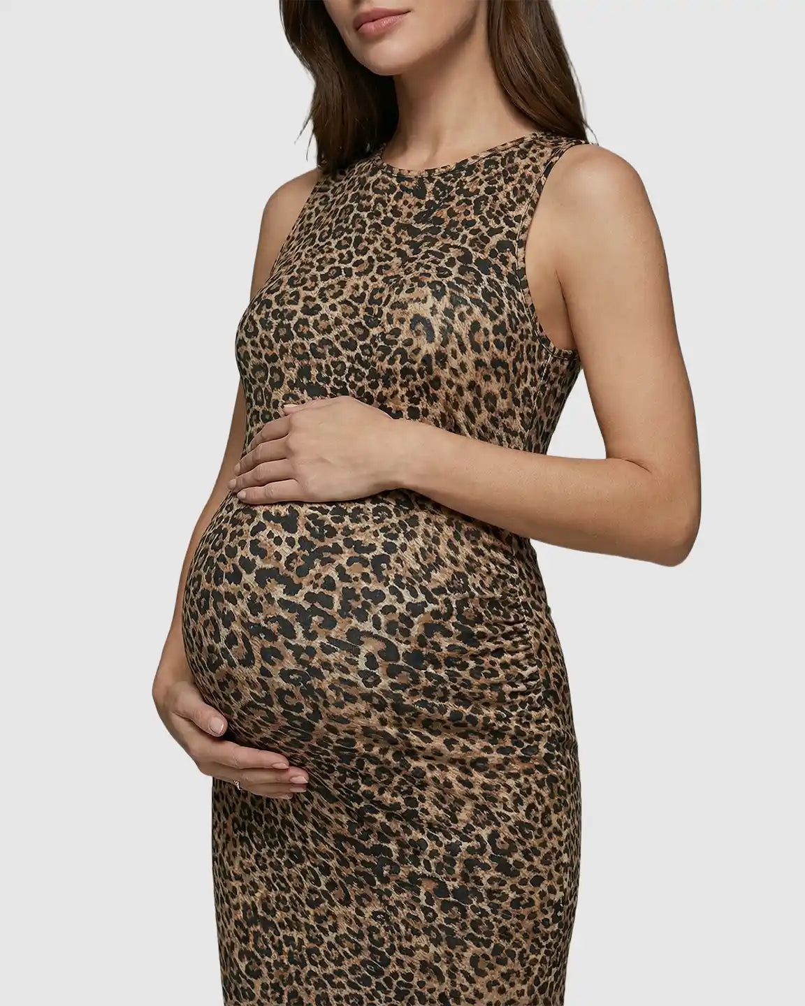 Leopard Print Bodycon Maternity Maxi Dress