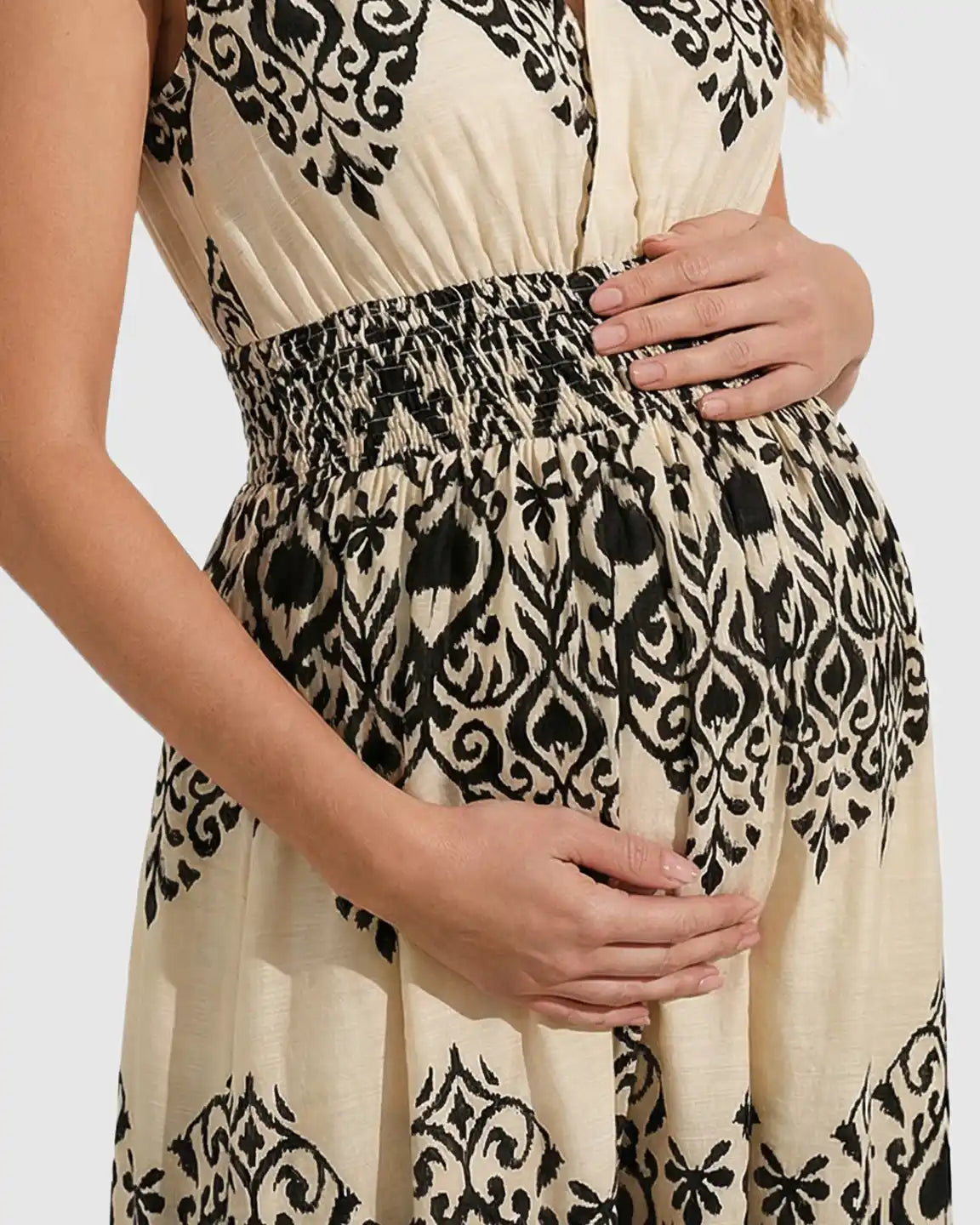 V-neck Ethnic Print Maternity Maxi Dress