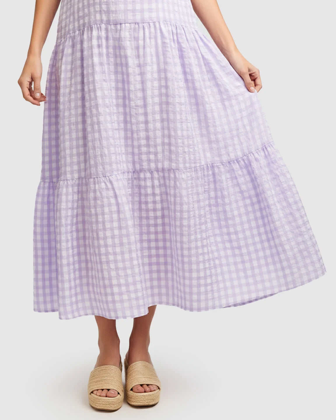 Puffed Sleeves Checkered Maternity Maxi Dress