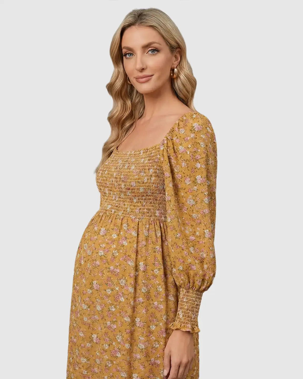 Shirred Bodice Floral Maternity Midi Dress
