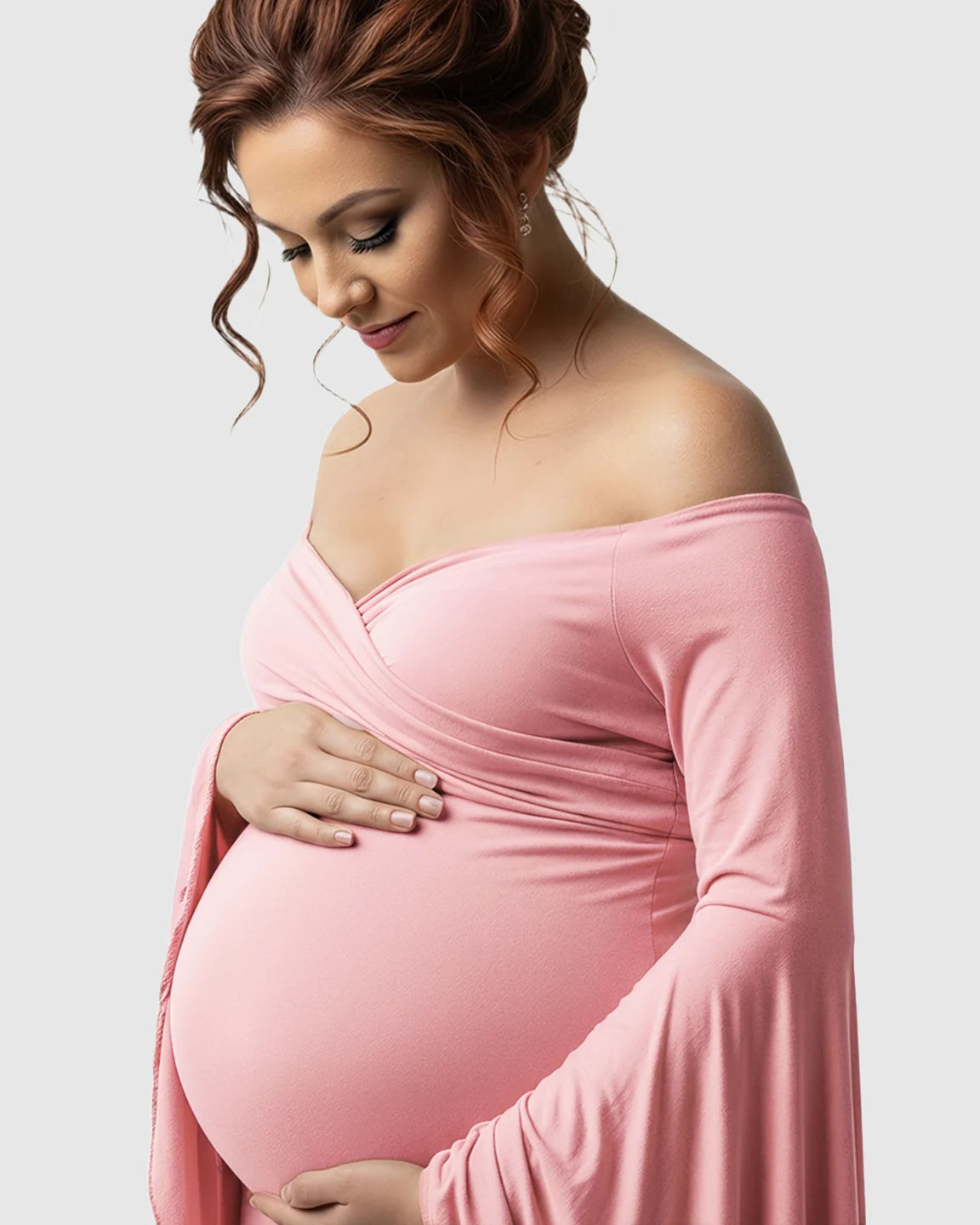 Flared Sleeve Fishtail Train Maternity Photoshoot Dress