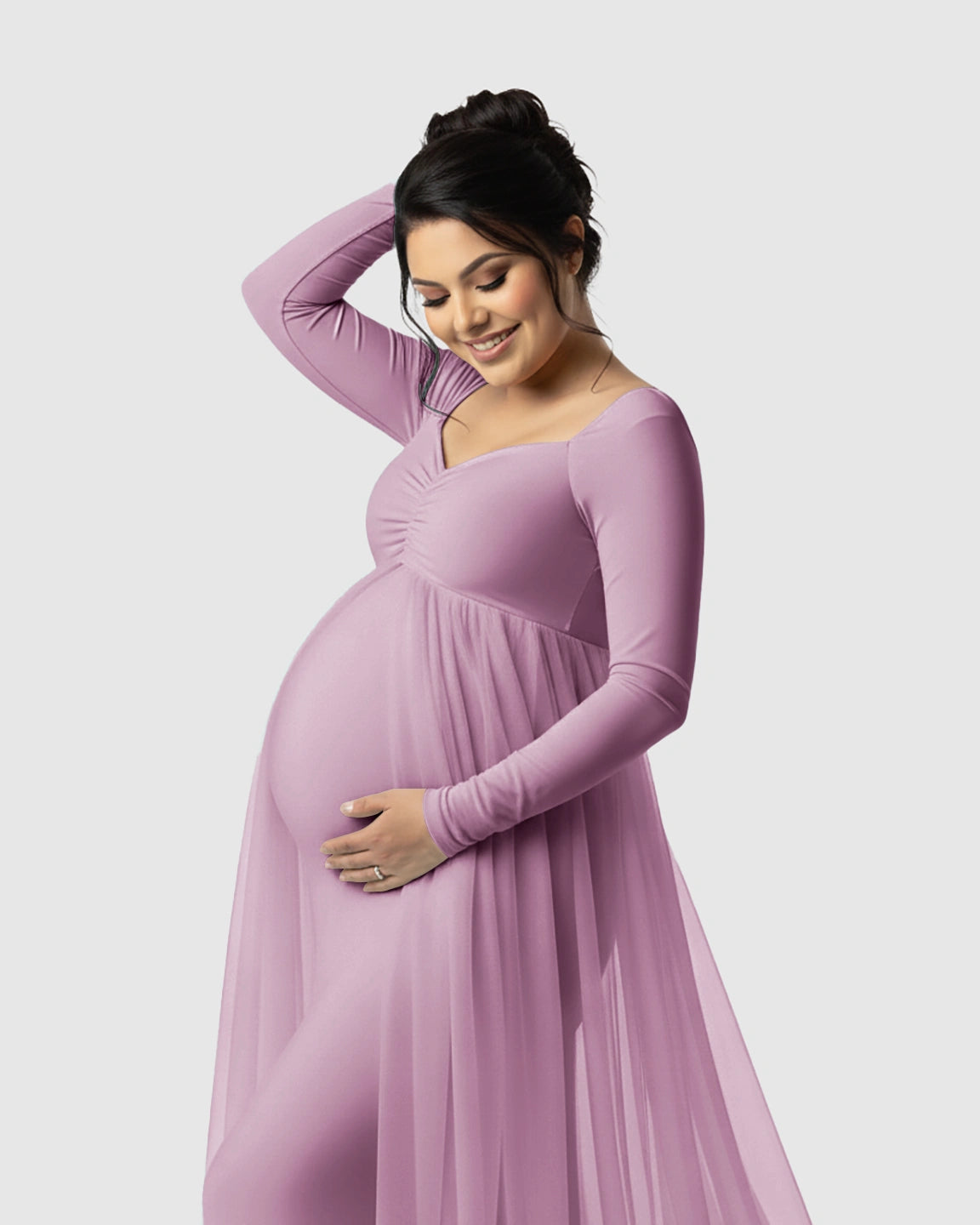 Sheer Mesh Flowy Train Maternity Maxi Dress