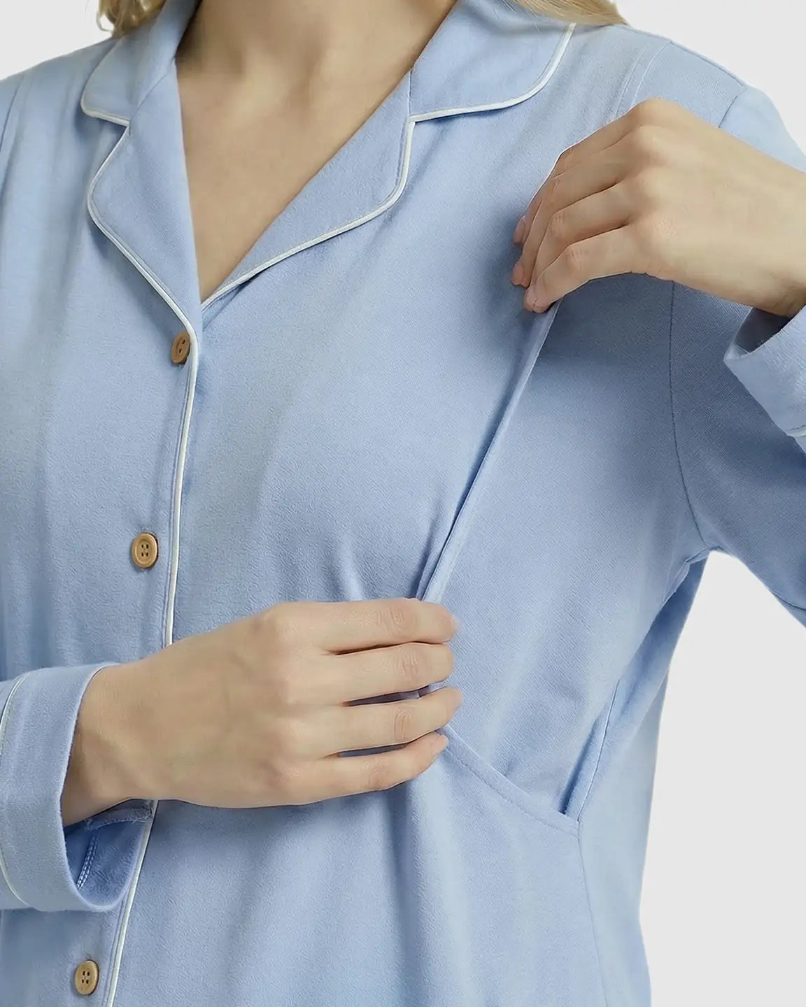 Button-Front Top Pastel Colored Maternity Sleepwear