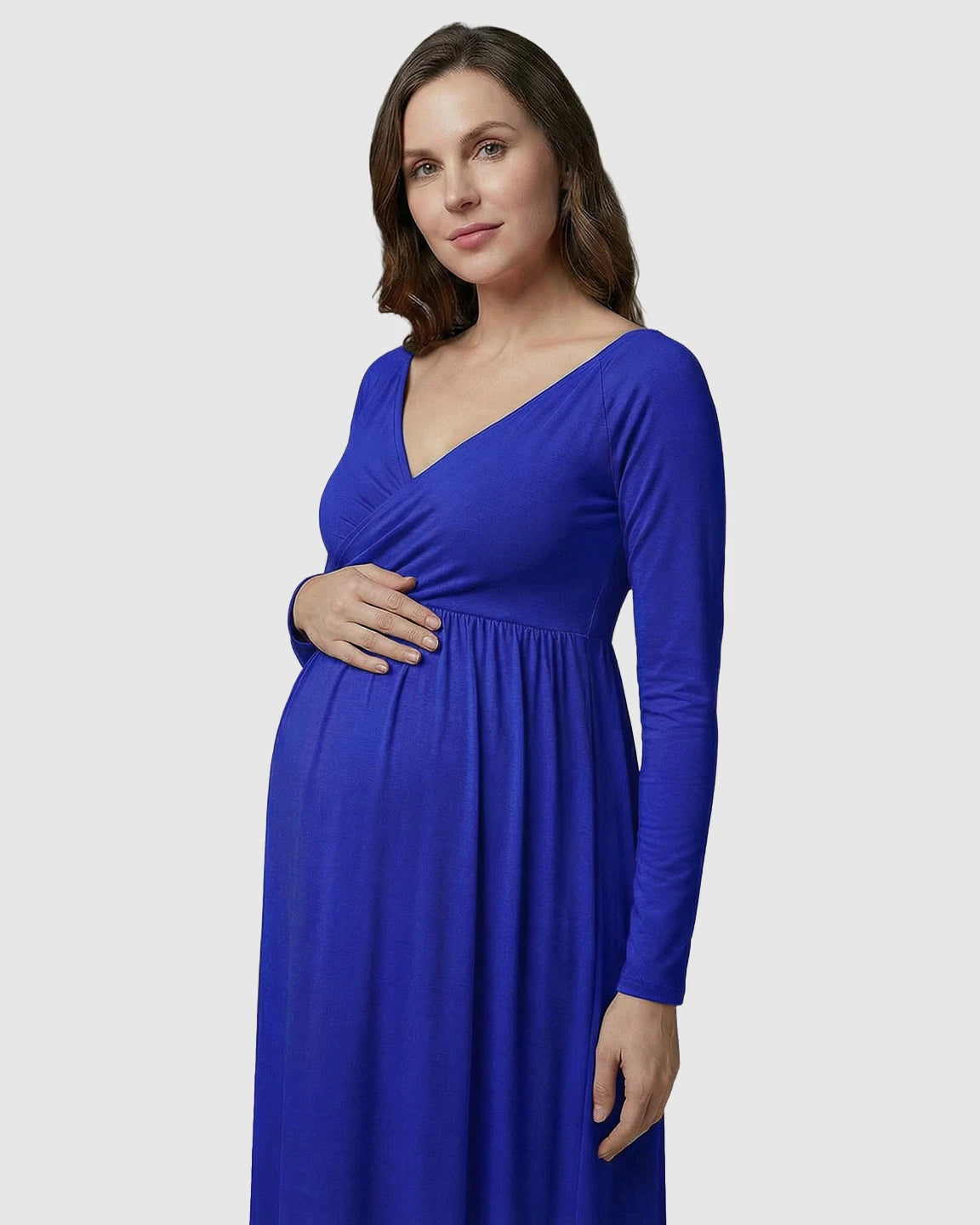 Long-Sleeve Full Train Maternity Maxi Dress