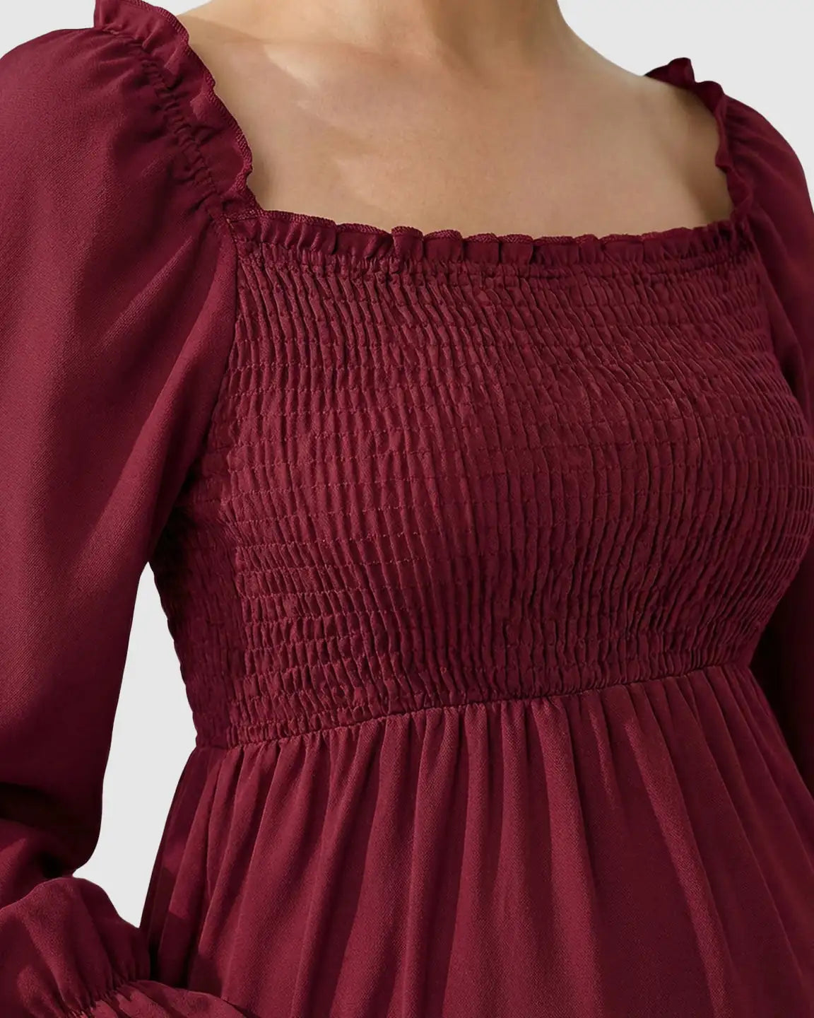 Flared Sleeve Smocked Babydoll Maternity Dress