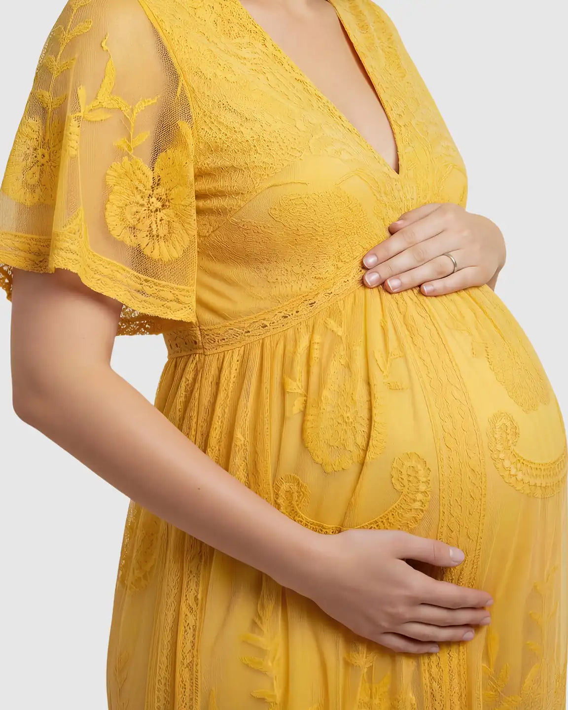 Lace Overlay Boho Maternity Maxi Dress