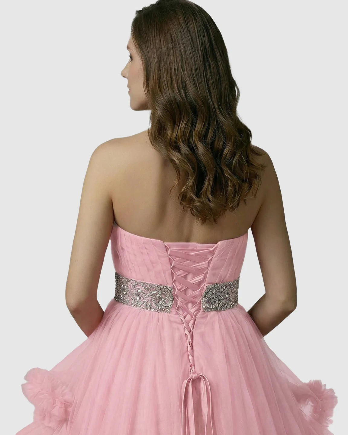 Strapless Bodice Multi-Layered Ruffled Skirt Maternity Photoshoot Dress