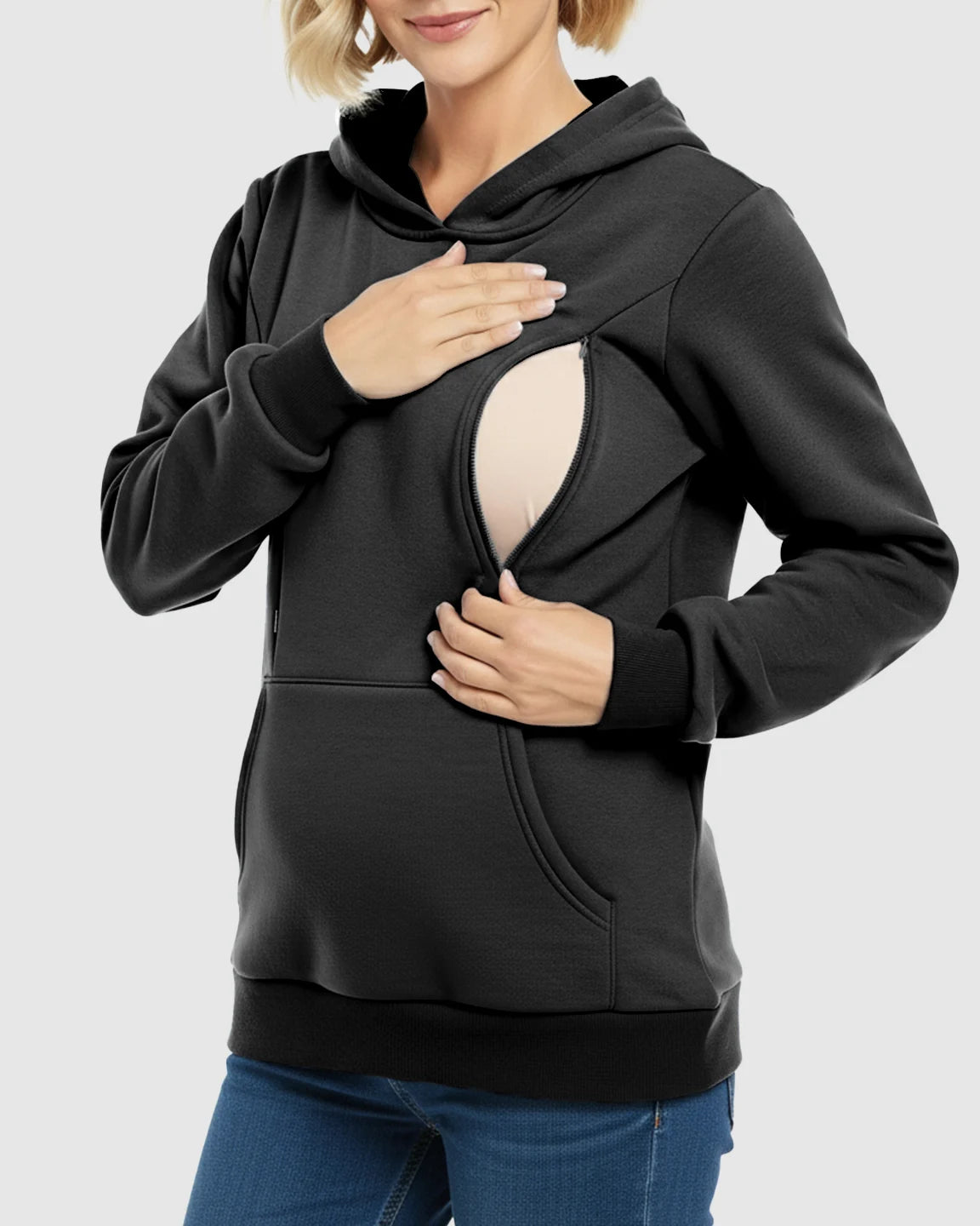 Long-sleeve Kangaroo Pocket Maternity Hoodie