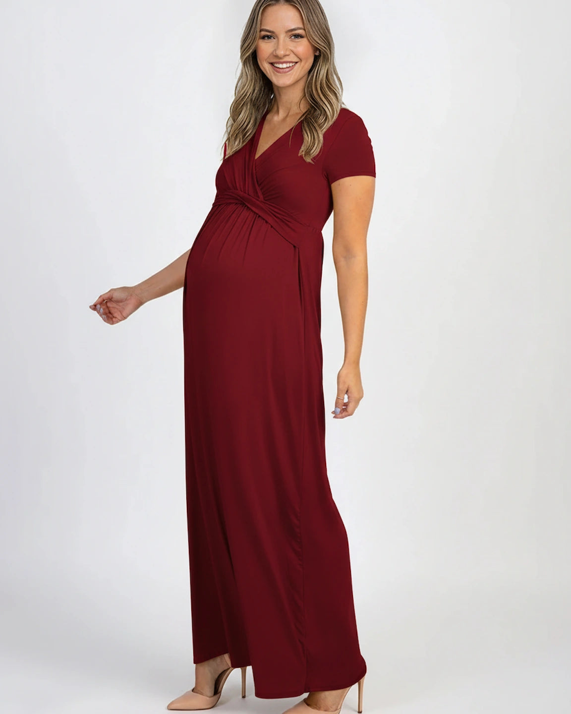 Twist Front Draped Maternity Nursing Maxi Dress
