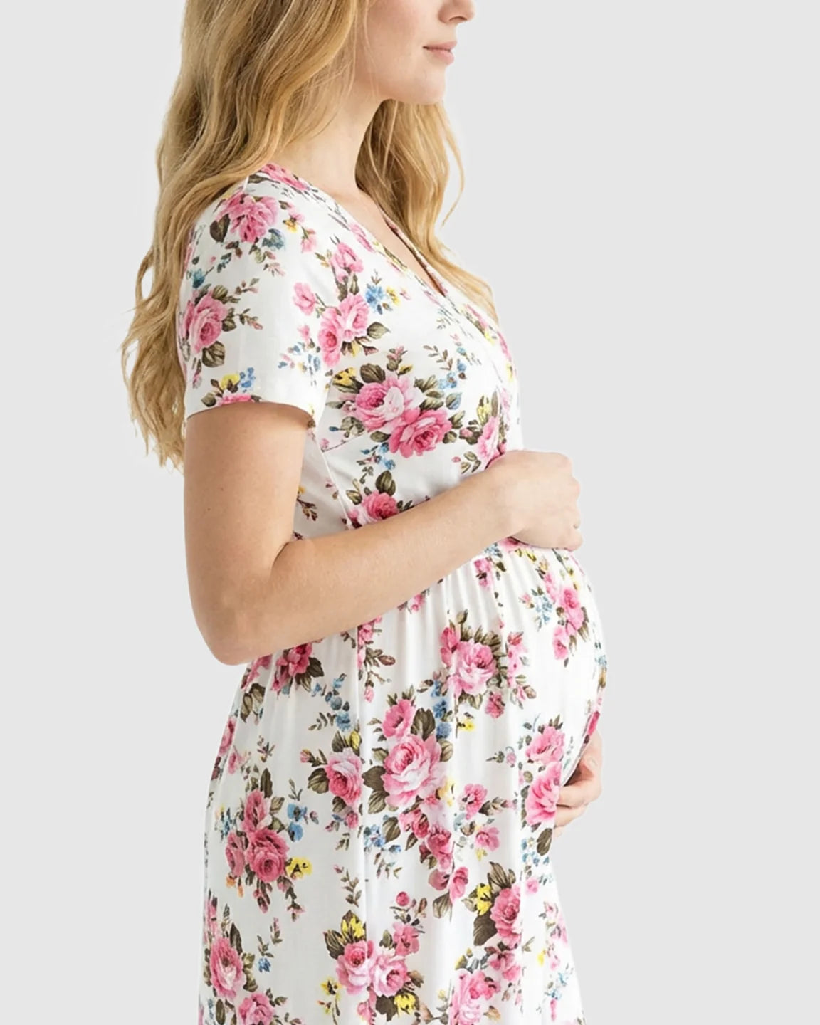 Floral V-Neck Tie-Belt Nursing Maxi Dress