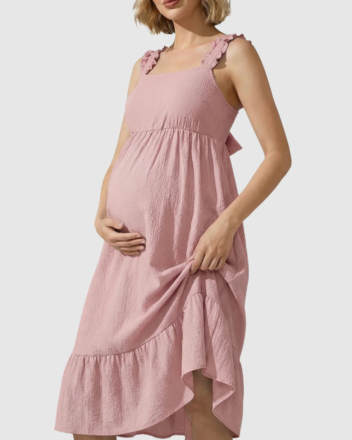Ruffled Strap Romantic Maternity Maxi Dress