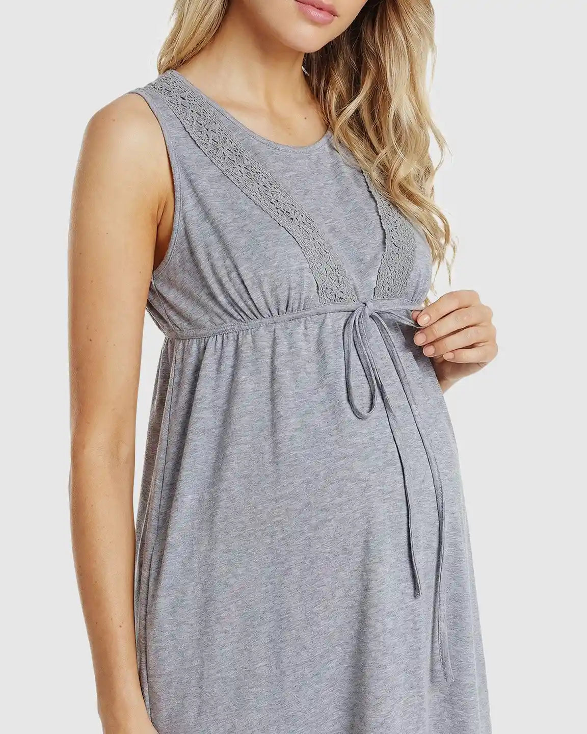 Lace Trim Tie-Front Maternity & Nursing Dress