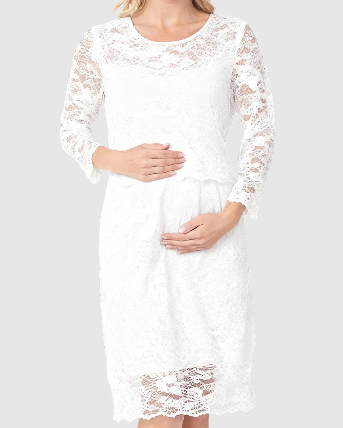 Mid-length Lace Sleeves Maternity & Nursing Dress