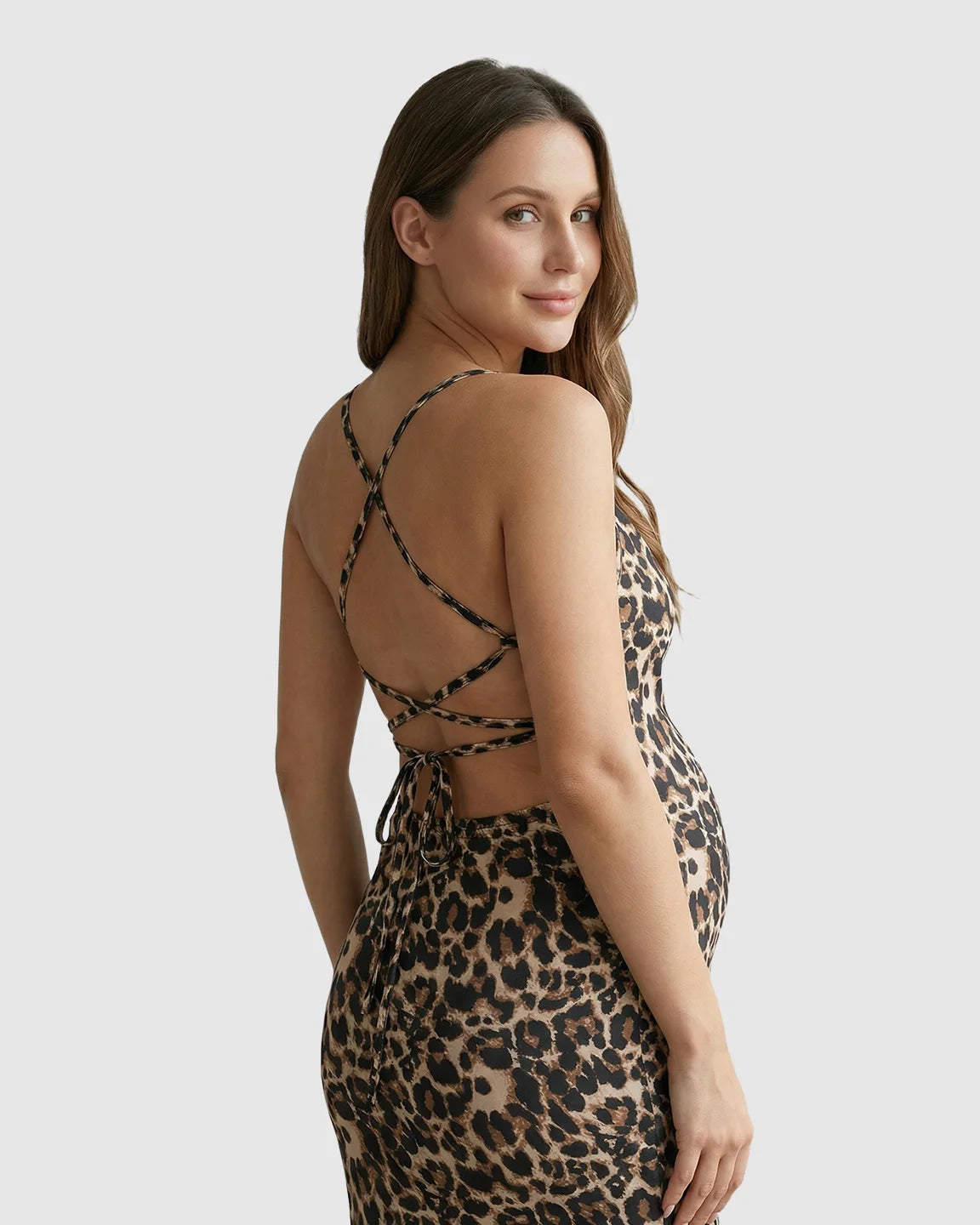 Butt-Lifting Leopard Bodycon Maternity Maxi Dress