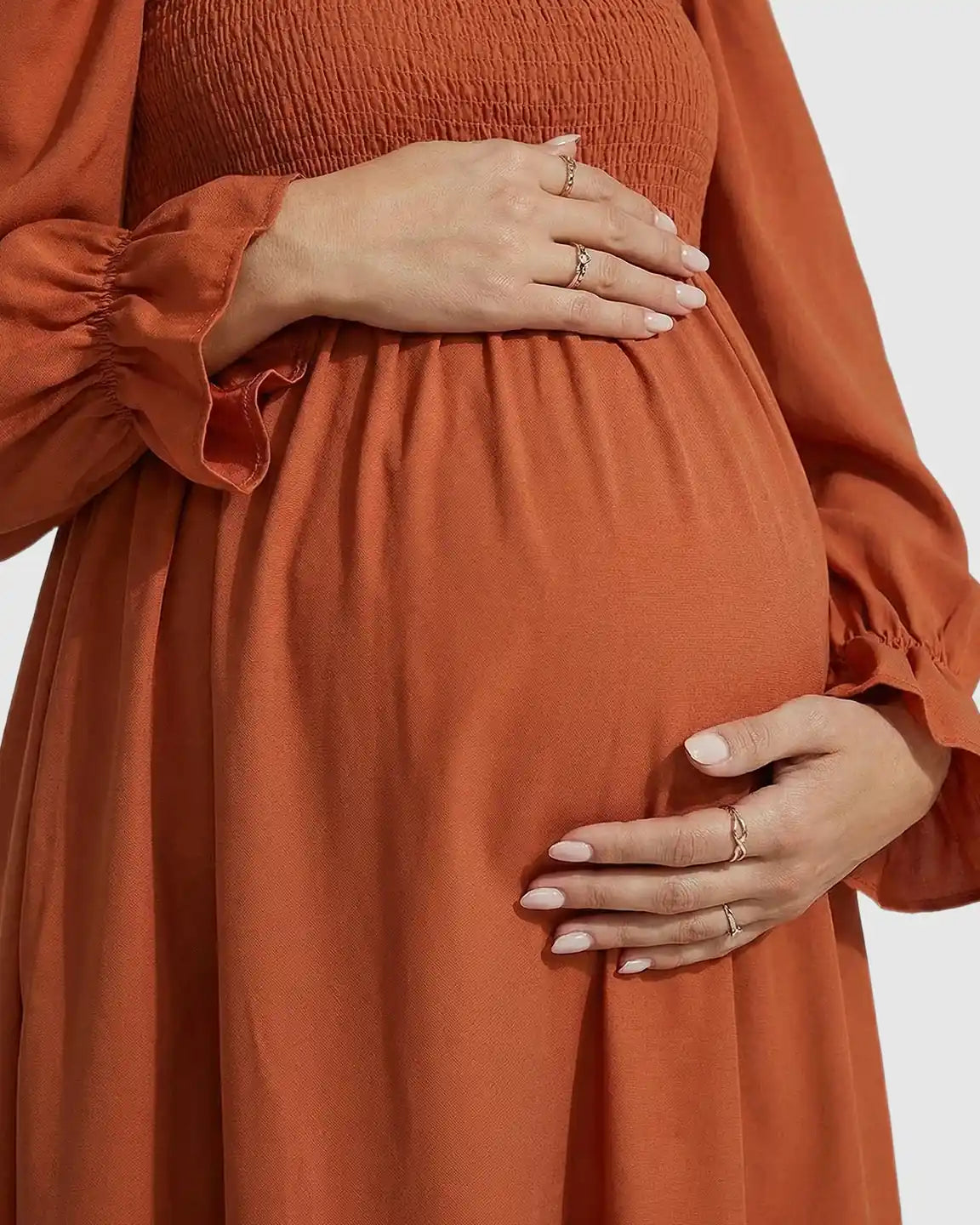 Ruffled Square-Neck Babydoll Maternity Maxi Dress