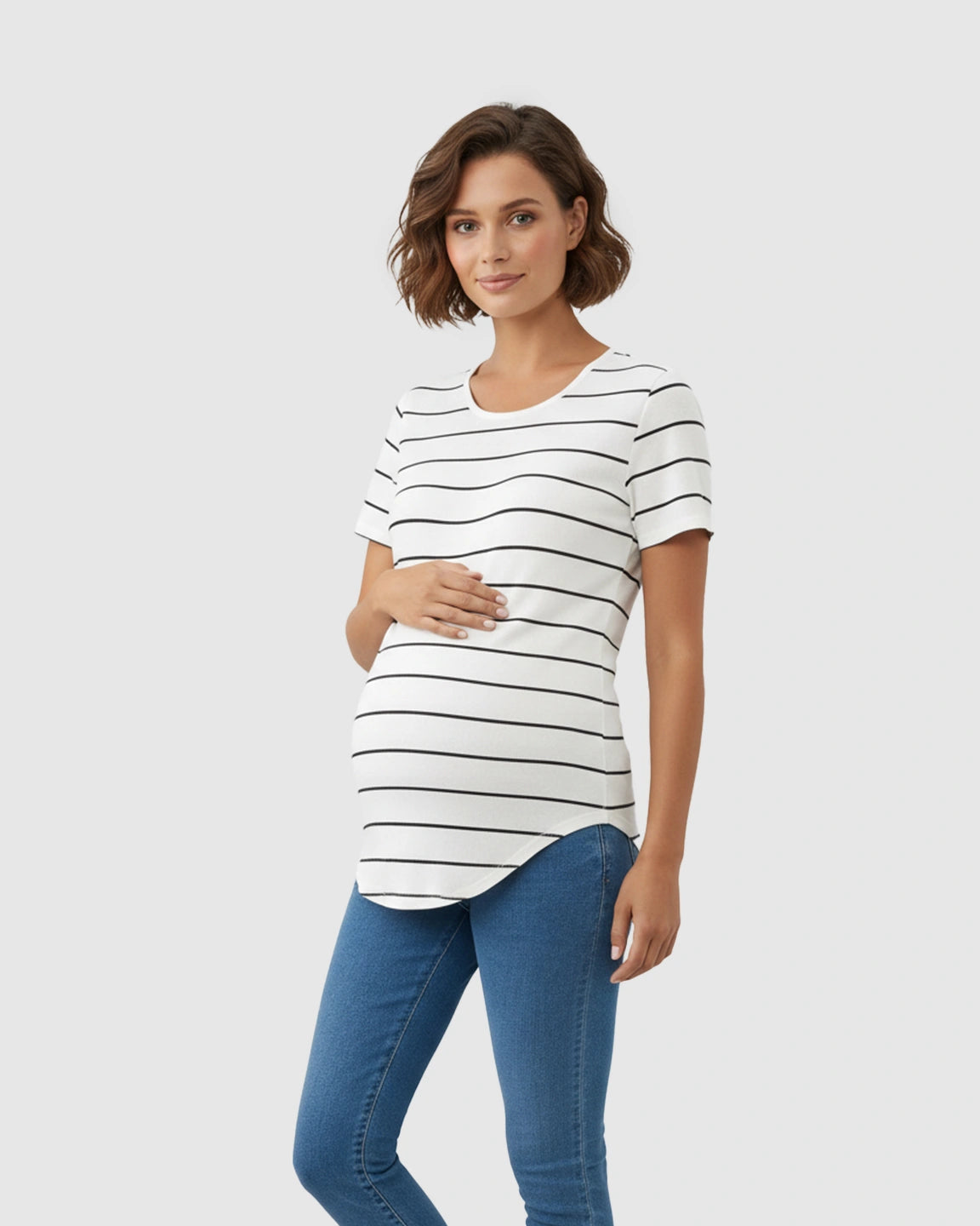 Striped Short-Sleeve Relaxed Fit Maternity Top