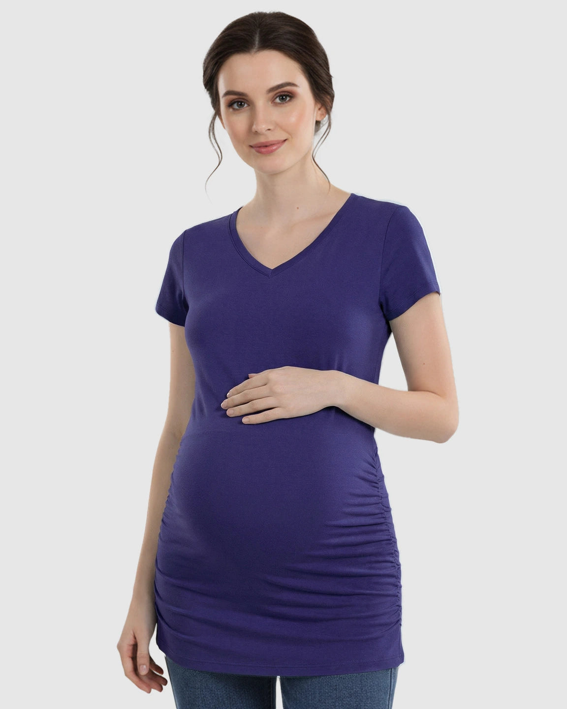 Short Sleeve Ruched Slim Fit Maternity Top
