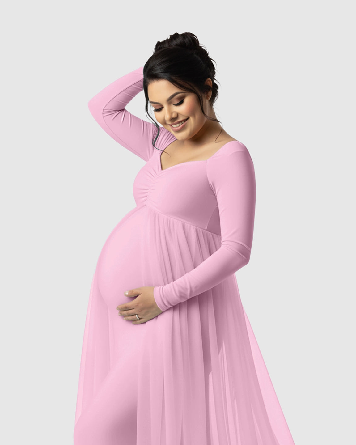Sheer Mesh Flowy Train Maternity Maxi Dress