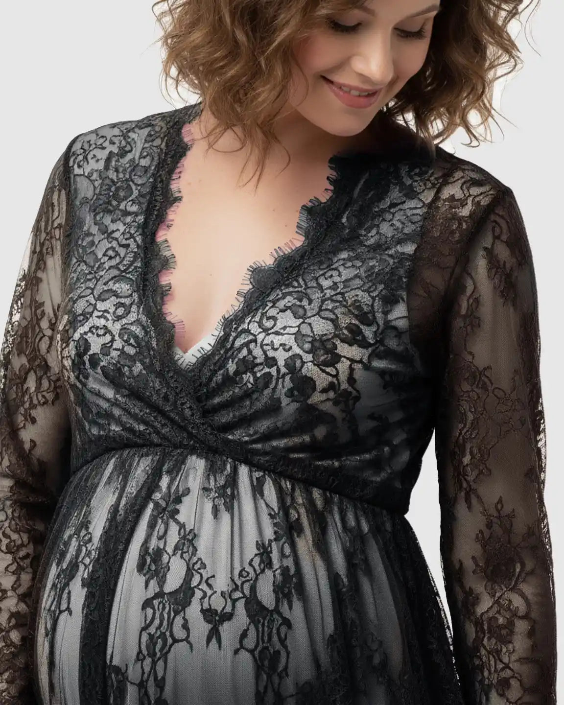 Sheer Floral Lace Empire Waist Maternity Maxi Dress