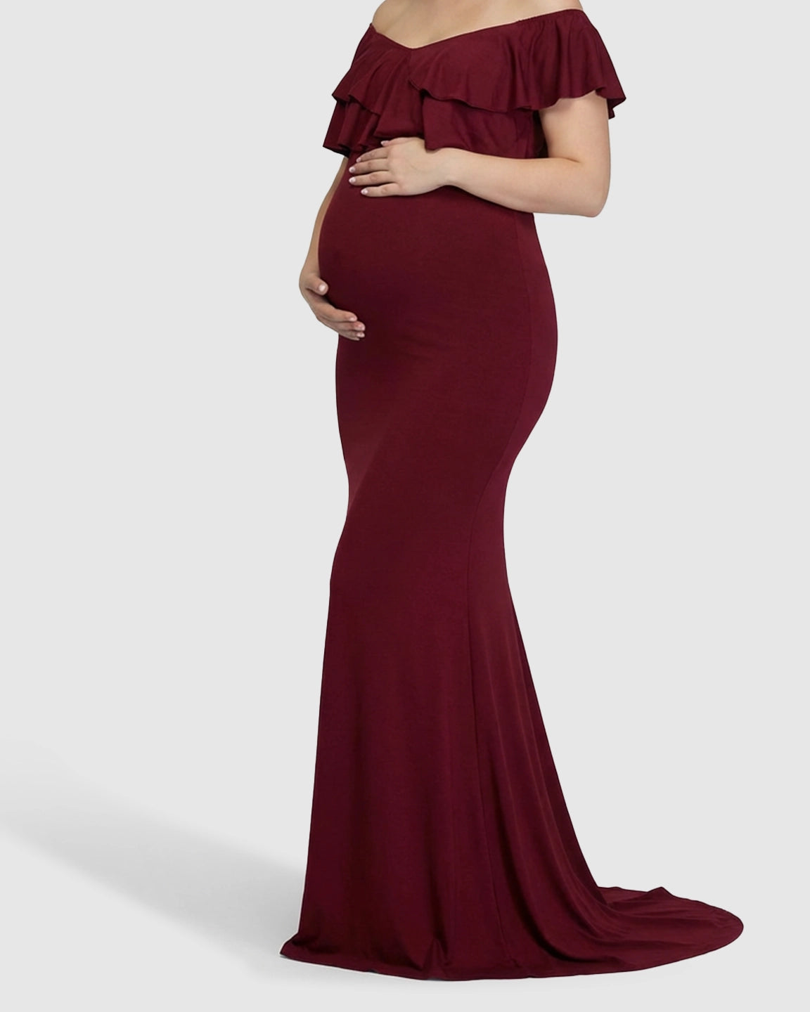 Off-Shoulder Ruffled Bodycon Maternity Maxi Dress