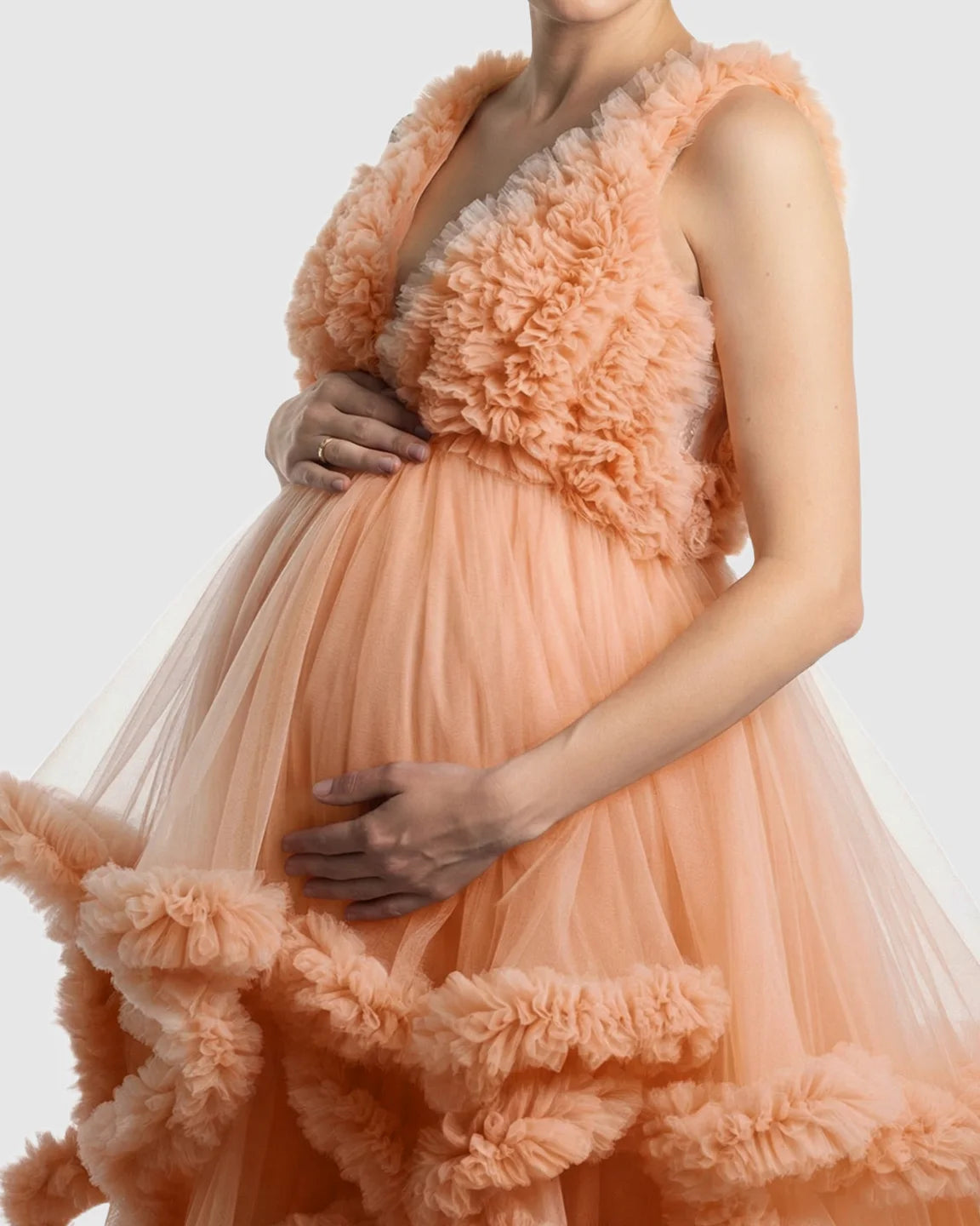 Ruffled Bodice Multi-Layer Mesh Pleats Maternity Gown