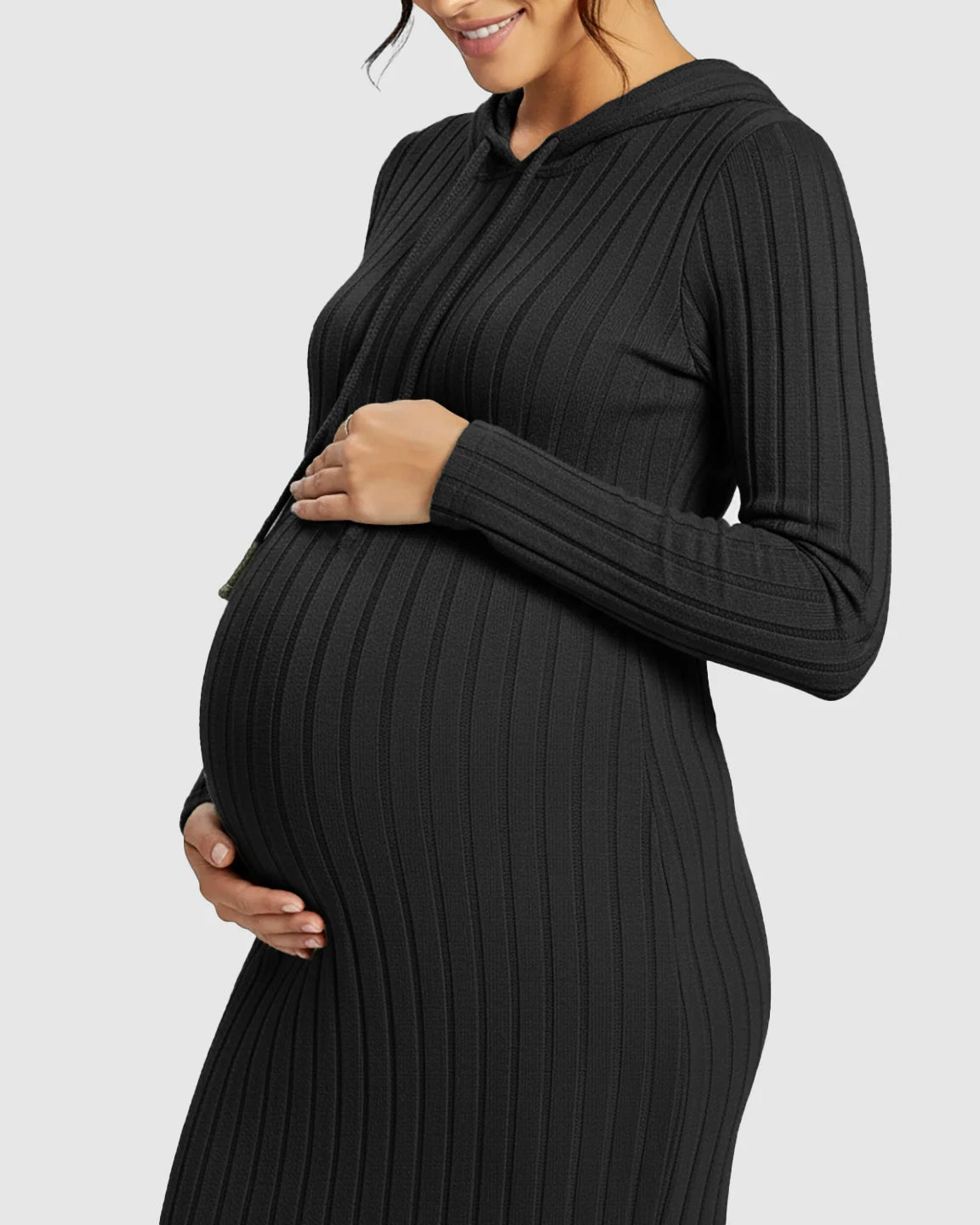 Ribbed Bodycon Hooded Maternity Midi Dress