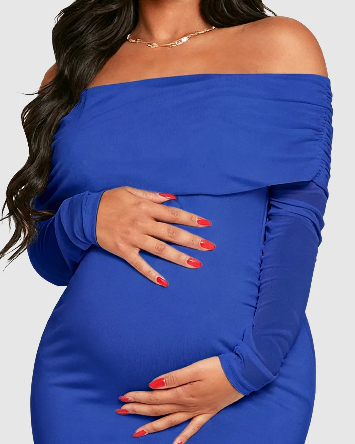 Draped Neck Mermaid Fit Maternity Maxi Dress