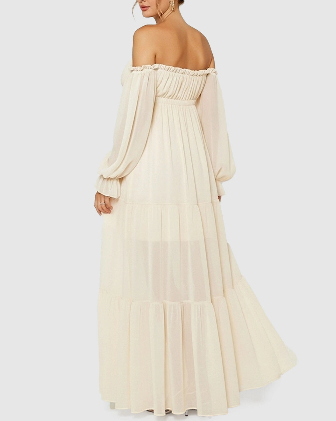 Bardot-Neck Tiered Skirt Maternity Gown