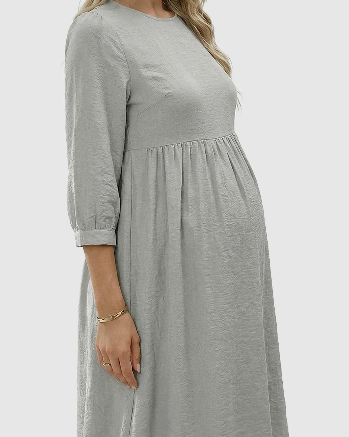 Quarter Sleeve Ruffle Skirt Maternity Midi Dress