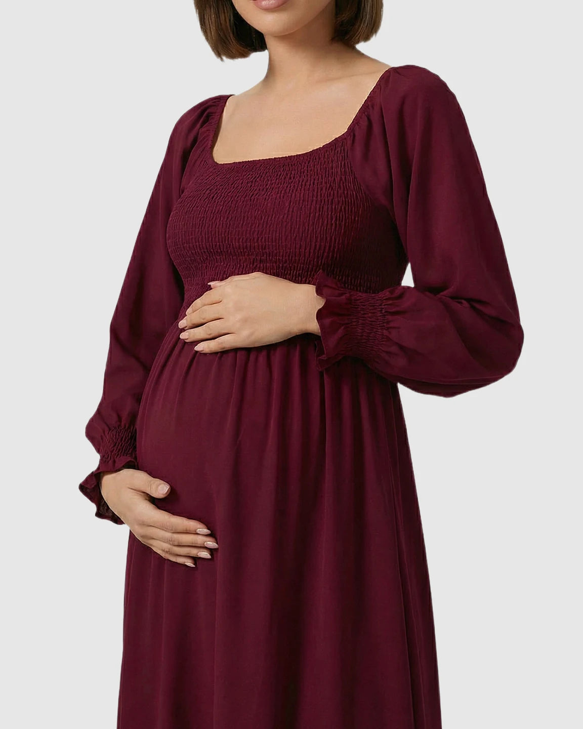 Smocked Square Neck Ruffled Hem Maternity Maxi Dress