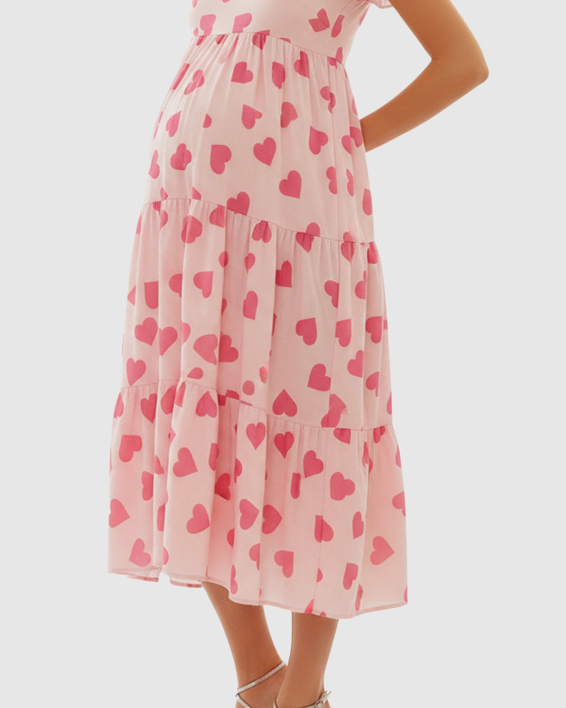 Tiered Skirt Heart Print Maternity Midi Dress