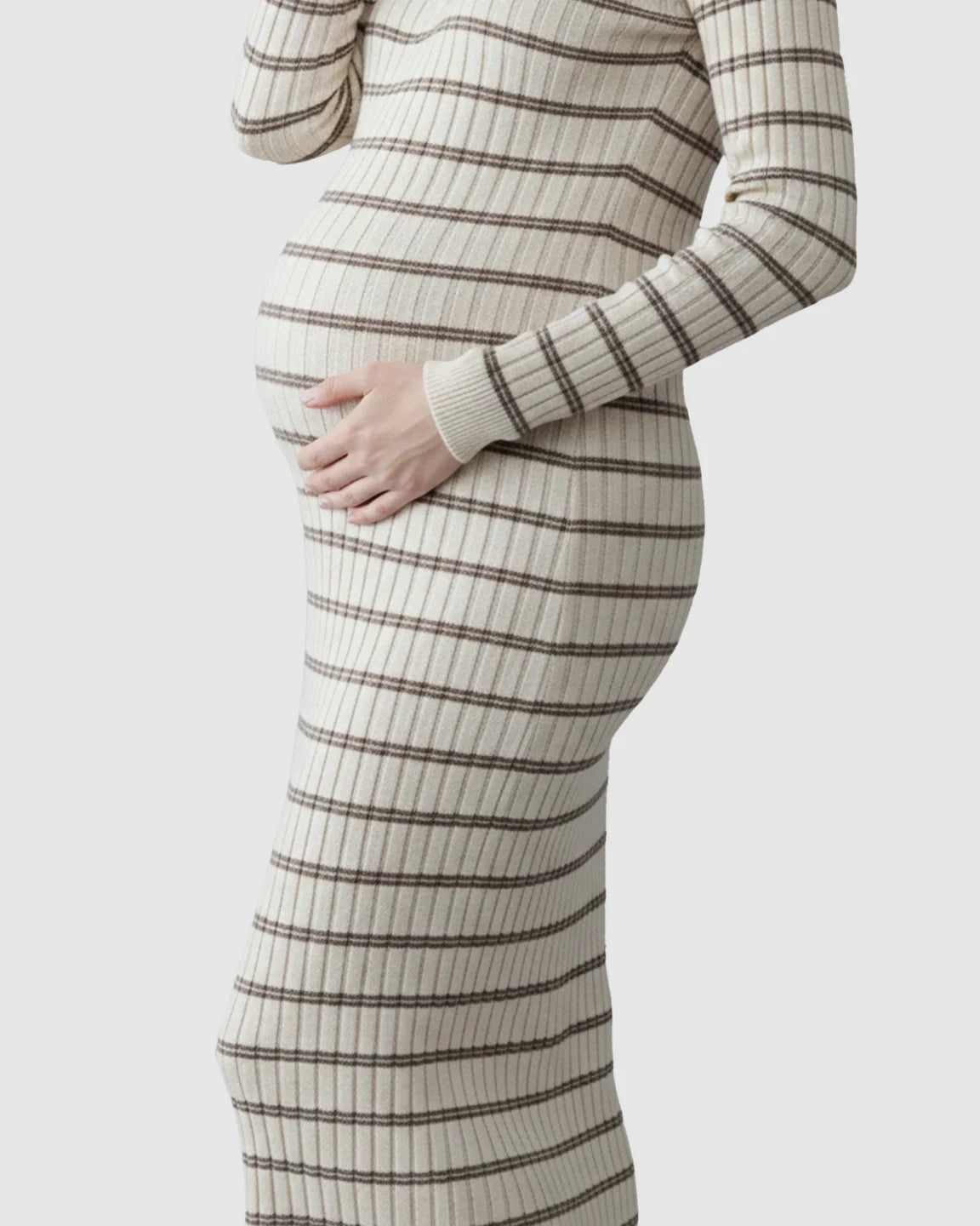Contrast Collared Casual Maternity Midi Dress