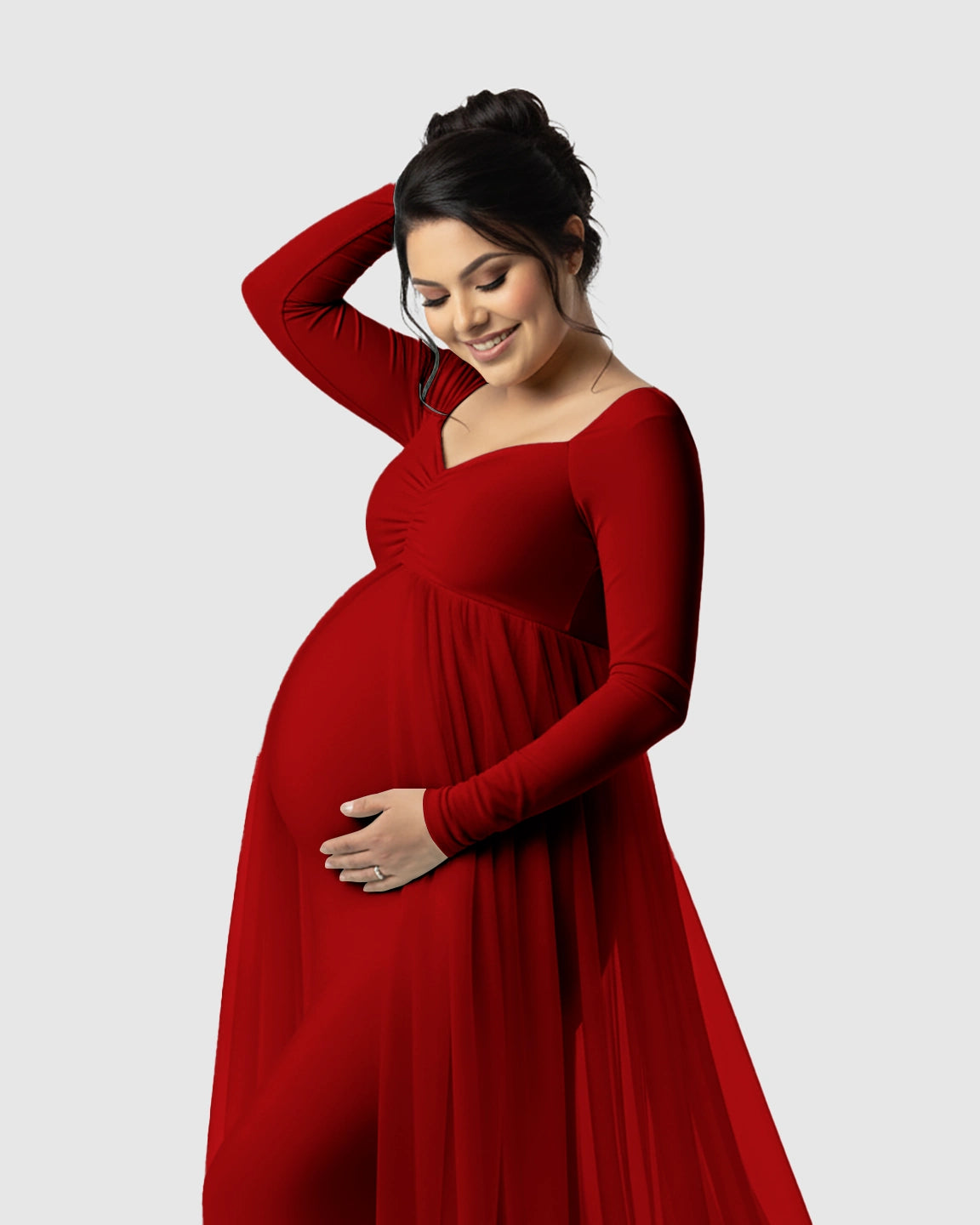 Sheer Mesh Flowy Train Maternity Maxi Dress