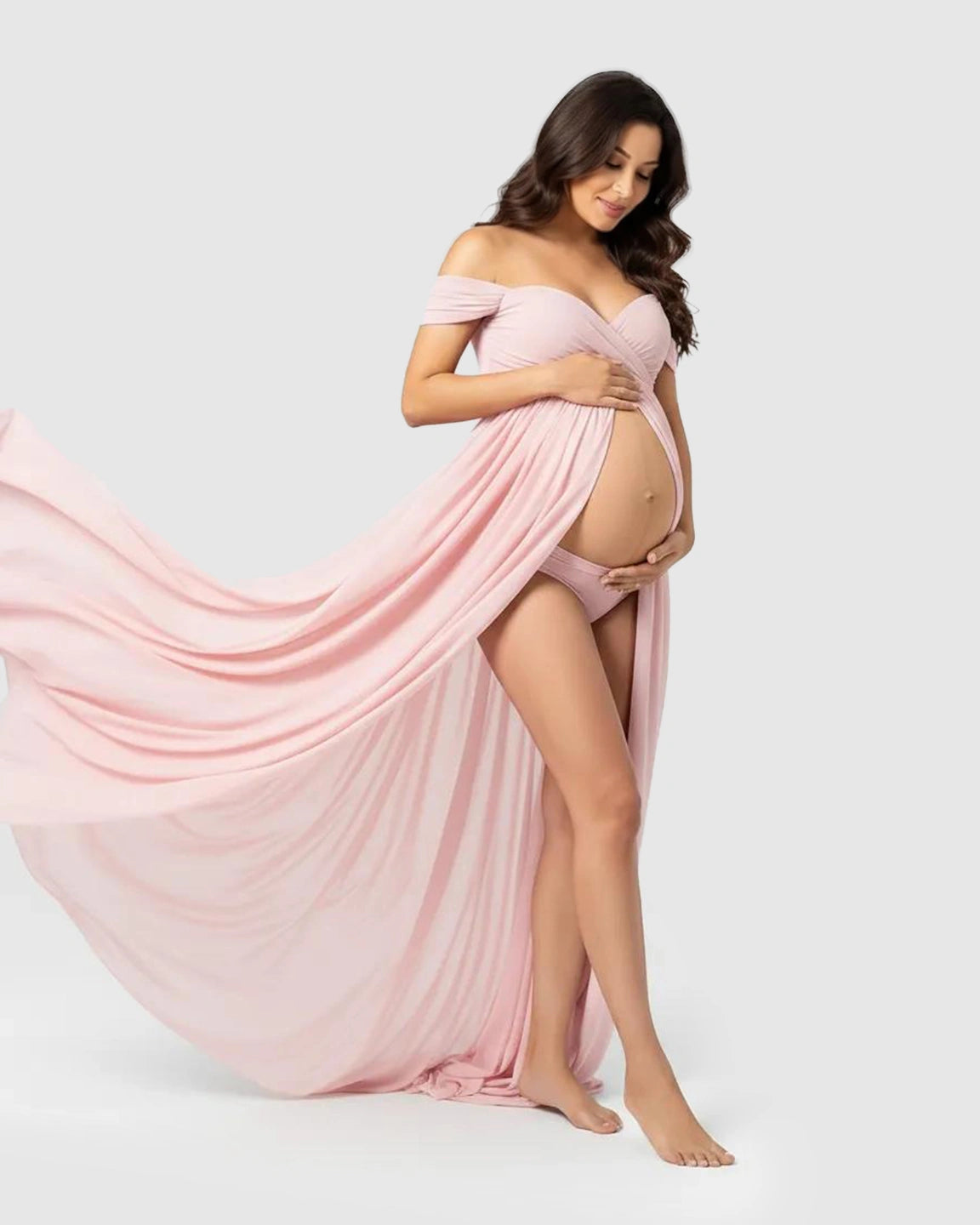 Off Shoulder Laced Flowing Maternity Maxi Dress