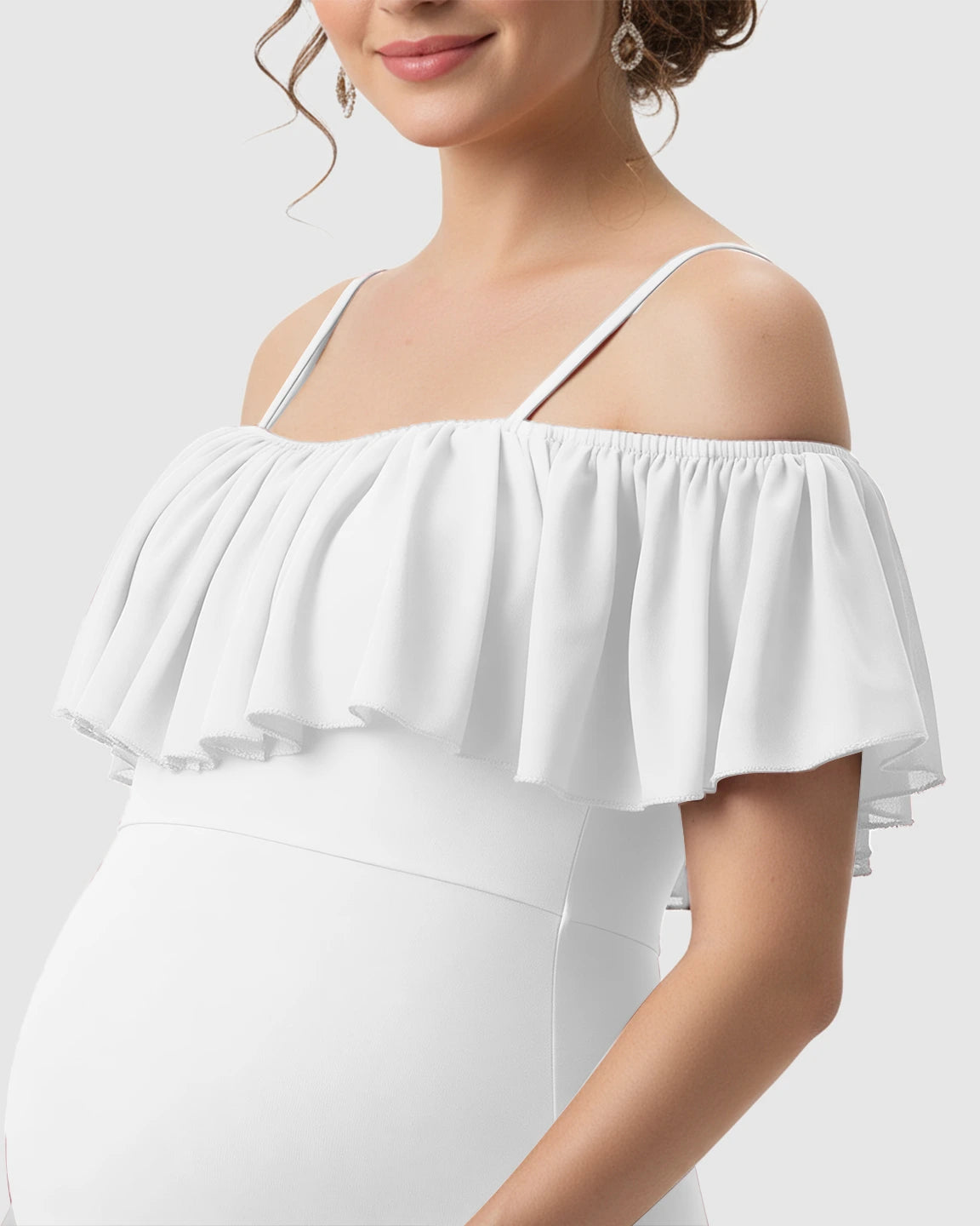 Ruffled Off-Shoulder Mermaid Train Maternity Photoshoot Dress