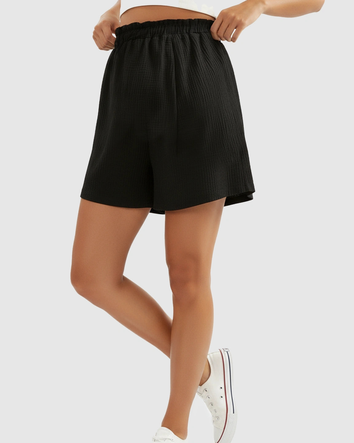 High-Waist Pocketed Maternity Paperbag Shorts