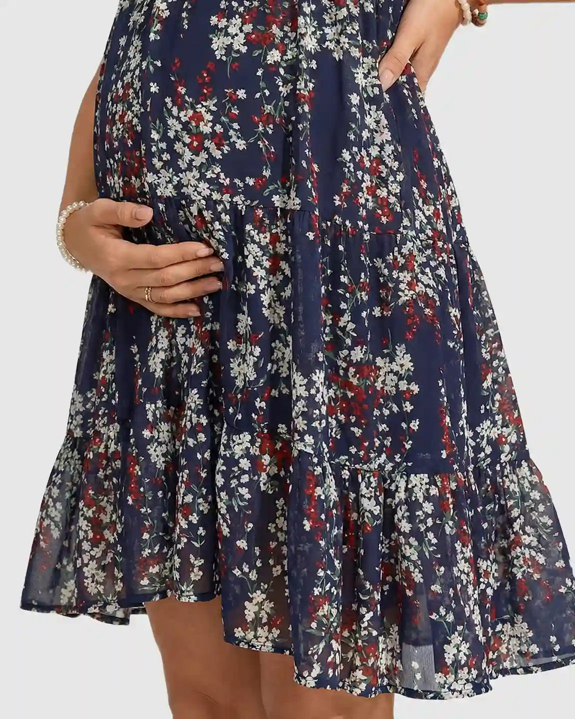 Flutter Sleeves Floral Print Maternity Dress