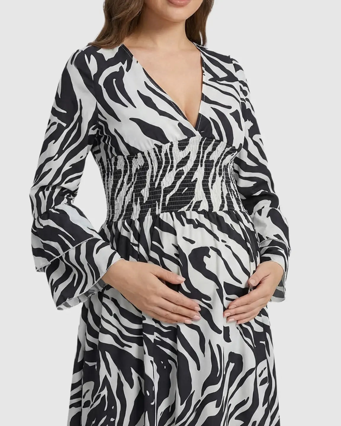 Geometric Pattern Smocked Mid-Waist Maternity Maxi Dress