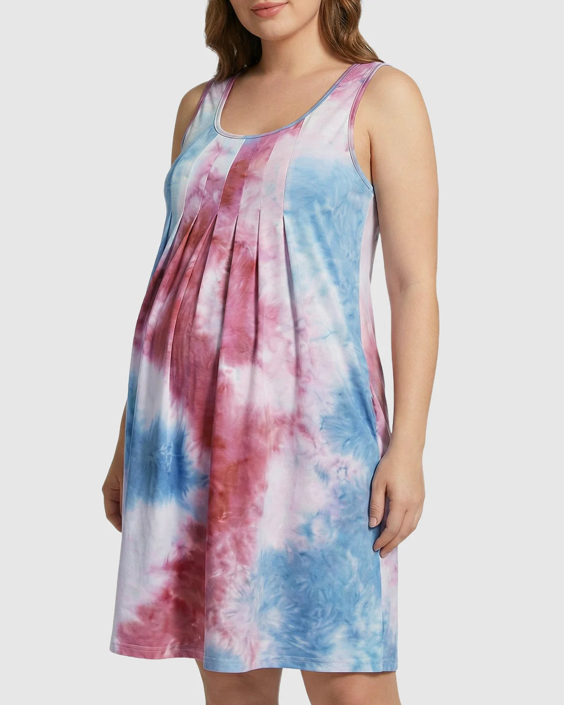 Sleeveless Tie-Dye A-Line Maternity Midi Dress