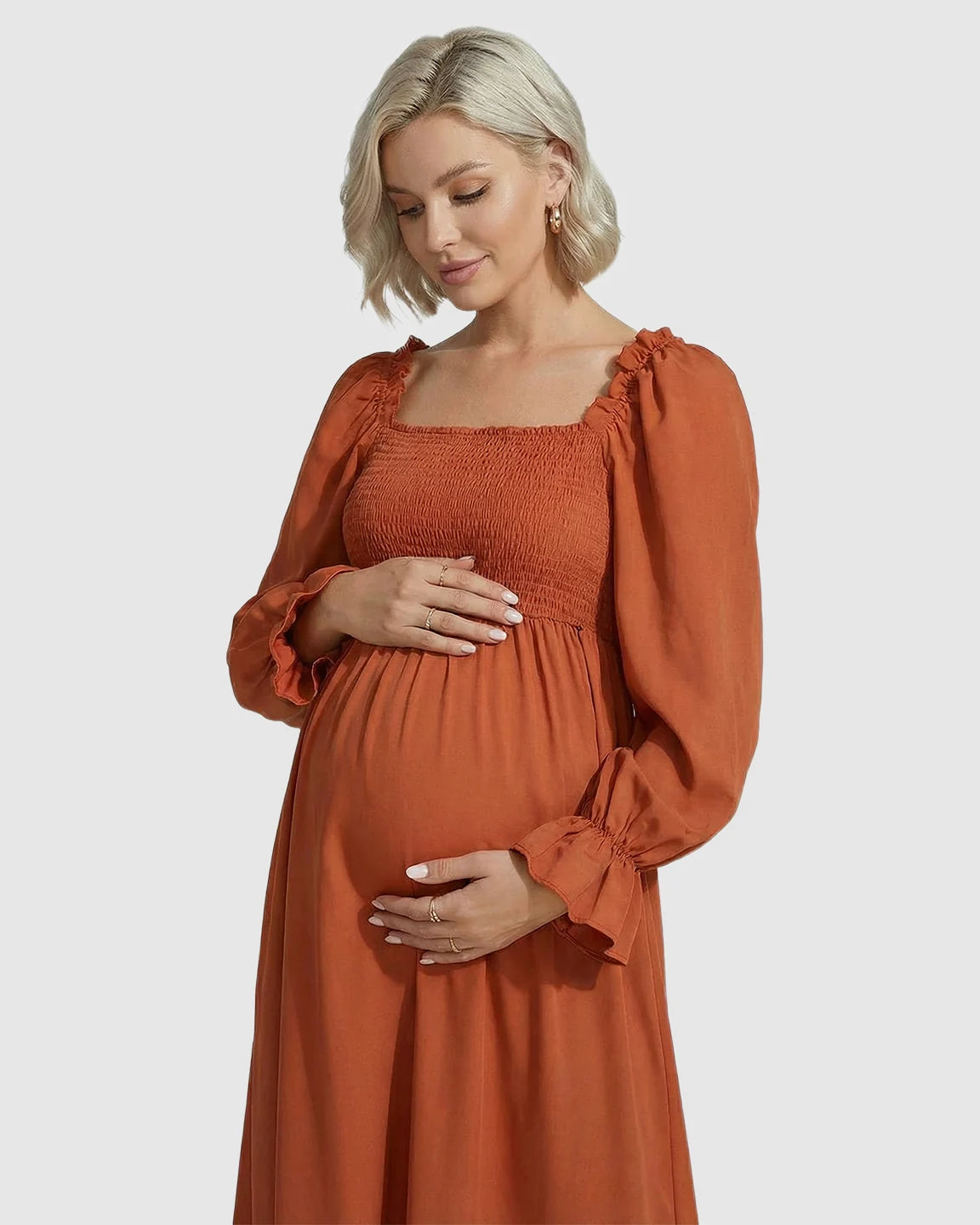 Ruffled Square-Neck Babydoll Maternity Maxi Dress