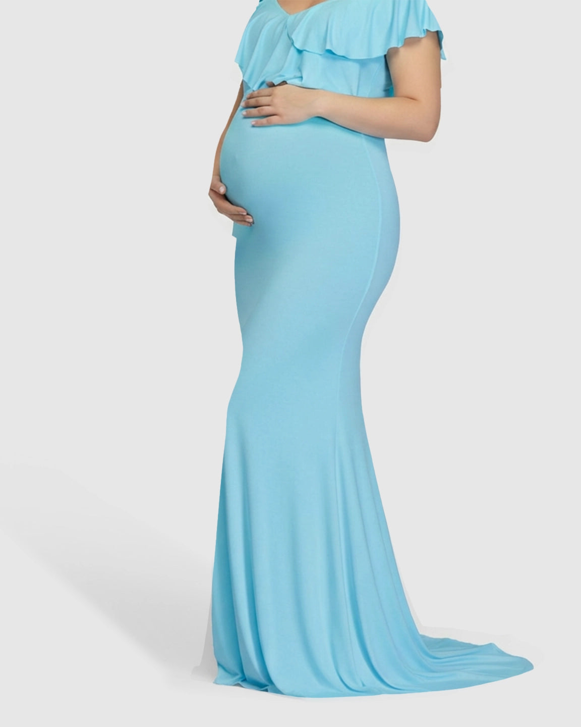 Off-Shoulder Ruffled Bodycon Maternity Maxi Dress
