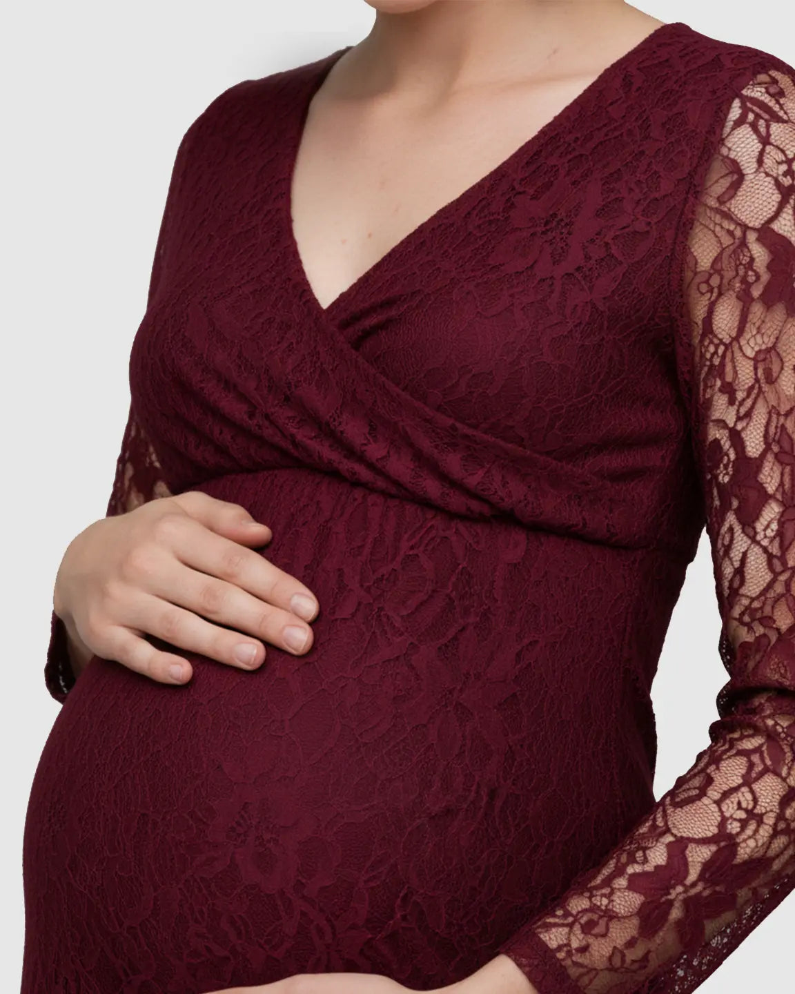 Sheer Lace Long Sleeve Maternity Midi Dress