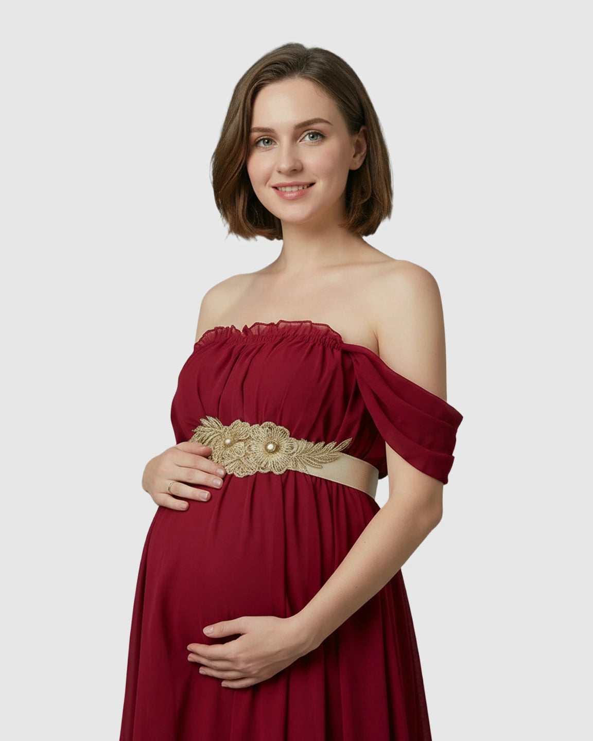 Chiffon Flowing Off Shoulder Maternity Photoshoot Gown