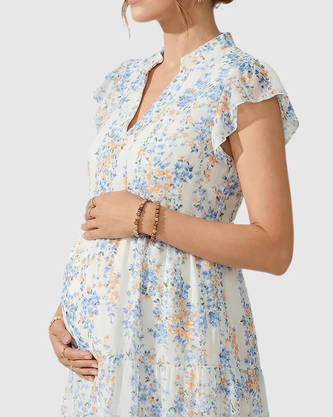 Flutter Sleeves A-Line Flowy Maternity Dress