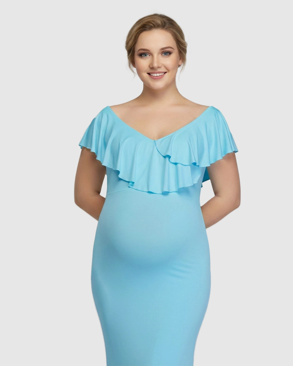 Off-Shoulder Ruffled Bodycon Maternity Maxi Dress