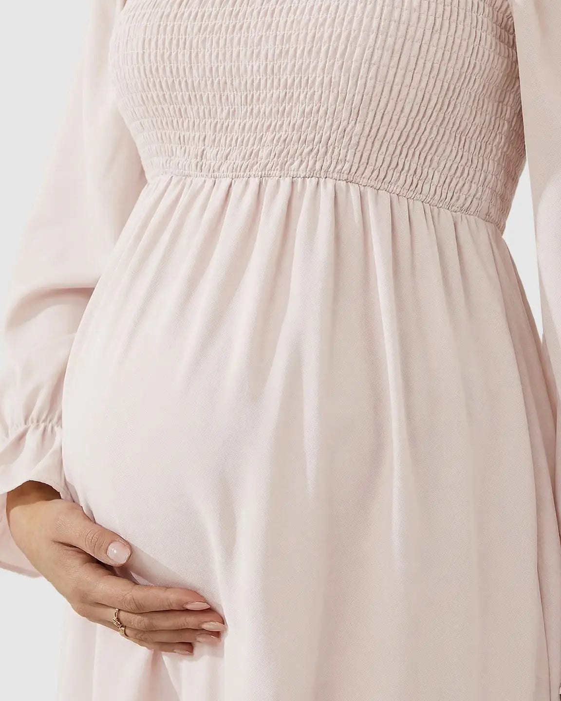 Flared Sleeve Smocked Babydoll Maternity Dress